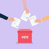 Group of people putting paper vote into the box vector