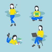 Flat Illustration Girl Stay at Home vector