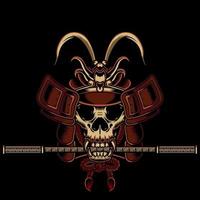 Illustration of monkey skull and samurai helmet vector