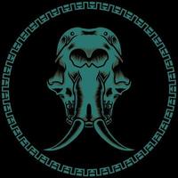ilustración de cráneo de elefante y símbolo de oscuridad