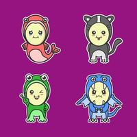 Kawaii babies wear animal costumes vector