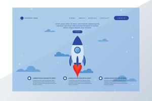 flat design landing page website rocket space theme vector