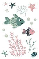 Postcard with cute hand drawn fish. vector