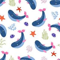 Seamless pattern with whales vector