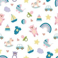 Baby pattern with child's toys, objects. vector