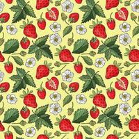 Seamless pattern with strawberries. Hand-drawn style. Design for fabrics, textiles, vector