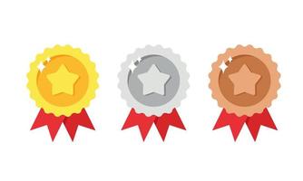 Flat vector illustration of gold, silver, and bronze medal with star. Suitable for design element of award medal, best prize badge, and winner symbol.