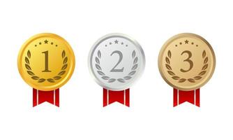 Vector illustration of gold, silver, and bronze medal. Suitable for design element of realistic award medal prize, competition winner, and product label badge.