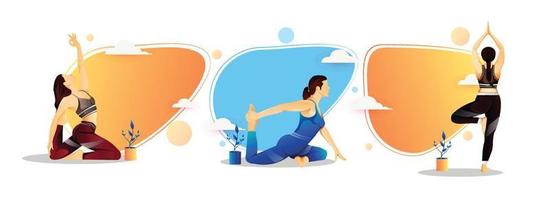 ilustración de mujer haciendo asana para el día internacional del yoga vector