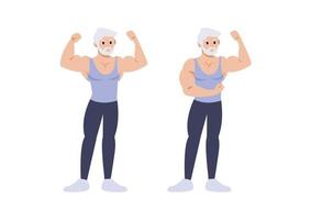 Strong old man showing his muscles, vector illustration