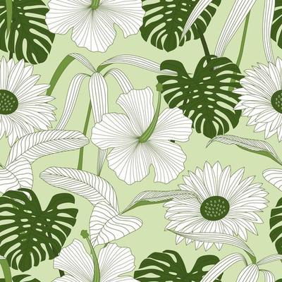 Floral seamless pattern with leaves. tropical background