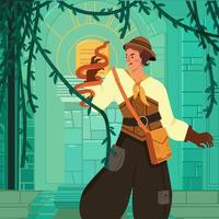 Woman Treasure Hunter Face Snake In Secret Temple vector