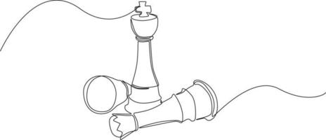 Continuous one line drawing loser chess pawn and winner chess king. Business strategy. Single line draw design vector graphic illustration.