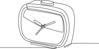 Single continuous line drawing of alarm clock with alarm turn. Loud ringing alarm timer for waking up reminder concept. Modern one line draw design graphic vector illustration.