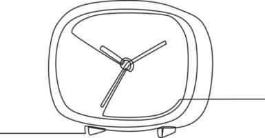 Single continuous line drawing of round alarm clock modern. Loud ringing alarm timer for waking up reminder concept. Modern one line draw design graphic vector illustration.