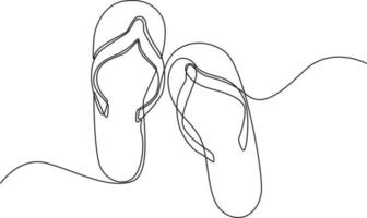 One continuous line drawing of slippers for beach. summer party. Single line draw design graphic illustration. vector