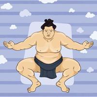 Sumo Wrestler standing in crouch stance. Front angle with background. Japanese Sport. vector