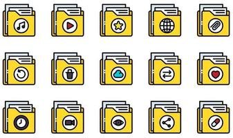 conjunto de iconos vectoriales relacionados con carpetas. contiene íconos como carpeta, archivo, documento, almacenamiento, datos, archivo y más. vector