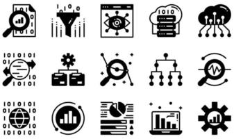 Set of Vector Icons Related to Data Analysis. Contains such Icons as Data Visualization, Big Data, Cloud Data, Traffic Analyse, Global Data, Statistics and more.