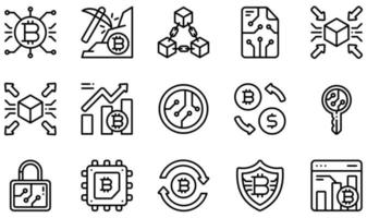 Set of Vector Icons Related to Cryptocurrency. Contains such Icons as Cryptocurrency, Mining, Blockchain, Smart Contracts, Centralized, Decentralized and more.