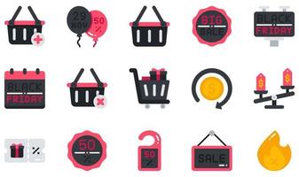 Set of Vector Icons Related to Black Friday. Contains such Icons as Add, Basket, Big Sale, Black Friday, Cancel, Cashback and more.