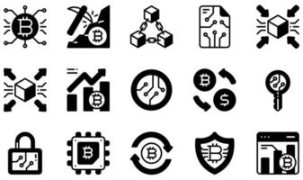 conjunto de iconos vectoriales relacionados con la criptomoneda. contiene íconos como criptomoneda, minería, blockchain, contratos inteligentes, centralizados, descentralizados y más. vector