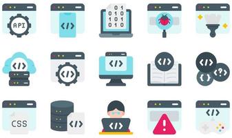 conjunto de iconos vectoriales relacionados con la codificación. contiene íconos como api, error, código limpio, servidor en la nube, codificación, base de datos y más.