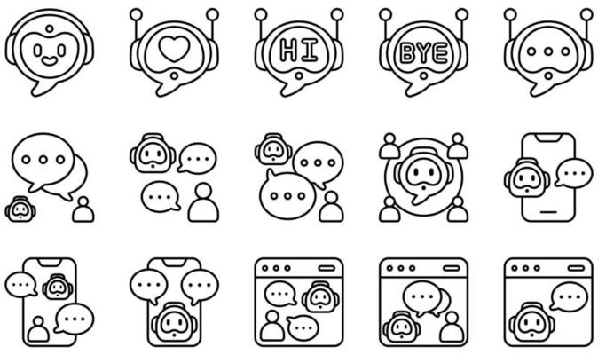 Set of Vector Icons Related to Chatbot. Contains such Icons as Bot, Robot, Chatbot, Chat, Message, Conversation and more.