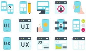 conjunto de iconos vectoriales relacionados con ux y ui. contiene íconos como navegación, prototipo, prueba, ui, ux, diseño web y más. vector