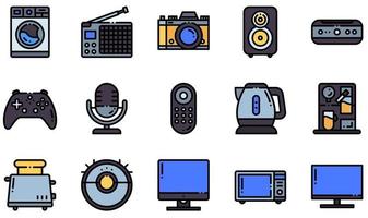 Set of Vector Icons Related to Electronic Devices. Contains such Icons as Printer, Projector, Radio, Smartphone, Toaster, Washing Machine and more.