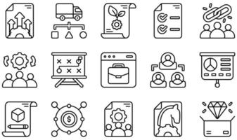 conjunto de iconos vectoriales relacionados con el modelo de negocio. contiene íconos como desarrollo, distribución, actividades clave, recursos clave, negocios en línea, prototipo y más. vector