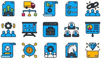 conjunto de iconos vectoriales relacionados con el modelo de negocio. contiene íconos como desarrollo, distribución, actividades clave, recursos clave, negocios en línea, prototipo y más. vector
