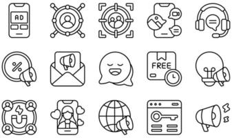 Set of Vector Icons Related to Online Marketing. Contains such Icons as Advertising, Affiliate Marketing, Content Marketing, Email, Influencer, Inbound Marketing and more.