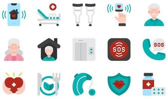 Set of Vector Icons Related to Nursing Home. Contains such Icons as Application, Bed, Crutches, Pulse Oximeter, Elderly, Emergency Call and more.