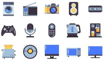 Set of Vector Icons Related to Electronic Devices. Contains such Icons as Printer, Projector, Radio, Smartphone, Toaster, Washing Machine and more.
