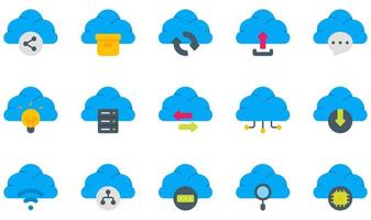 conjunto de iconos vectoriales relacionados con la tecnología de la nube. contiene íconos como configuración, carga en la nube, comunicación, centro de datos, infraestructura, administración y más. vector