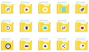 conjunto de iconos vectoriales relacionados con carpetas. contiene íconos como carpeta, archivo, documento, almacenamiento, datos, archivo y más. vector