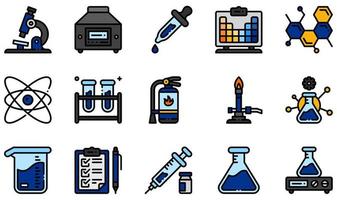 Set of Vector Icons Related to Chemistry Lab. Contains such Icons as Microscope, Centrifuge, Dropper, Molecular, Atom, Beaker and more.