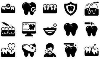 conjunto de iconos vectoriales relacionados con la odontología. contiene íconos como perdidos, sin dulce, ortodoncia, escalado, escaneo, diente y más. vector