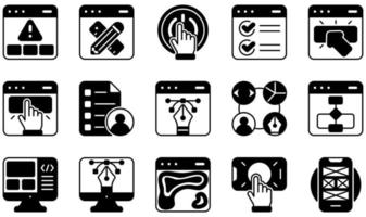 conjunto de iconos vectoriales relacionados con ux y ui. contiene íconos como alerta, casilla de verificación, clic, diseño, diagrama de flujo, interactivo y más. vector