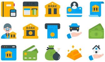 conjunto de iconos vectoriales relacionados con la banca. contiene íconos como contabilidad, banco, cuenta bancaria, extracto bancario, banca, banquero y más. vector