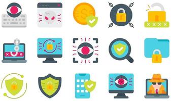 conjunto de iconos vectoriales relacionados con la ciberseguridad. contiene íconos como keylogger, malware, dinero, candado, ransomware, phishing y más. vector