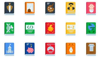 Set of Vector Icons Related to Books. Contains such Icons as Adventure Book, Art Book, Audiobook, Baby Book, Coding Book, Dictionary and more.