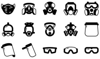 Set of Vector Icons Related to Protective Face Mask. Contains such Icons as Respirator Mask, Gas Mask, Face Shield, 4, Safety Glasses, Mask and more.