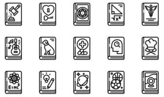 Set of Vector Icons Related to Books. Contains such Icons as Law Book, Love Book, Magic Book , Math Book, Music Book, Travel Book and more.