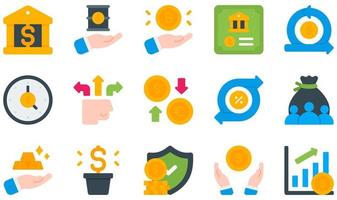 Set of Vector Icons Related to Investment. Contains such Icons as Banking, Barrel, Bitcoin, Bond, Cash Flow, Clock and more.
