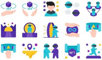 Set of Vector Icons Related to Metaverse. Contains such Icons as Communityd, Avatar, Community, Cyberspace, Infinity, Interaction and more.