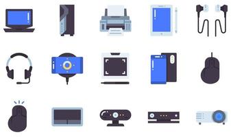 Set of Vector Icons Related to Electronic Devices. Contains such Icons as Cleaner, Coffee Machine, Earphone, Kettle, Microphone, Microwave and more.