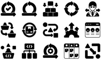 conjunto de iconos vectoriales relacionados con ágil. contiene íconos como aceptación, ágil, continuo, toma de decisiones, entrega, desarrollo y más. vector