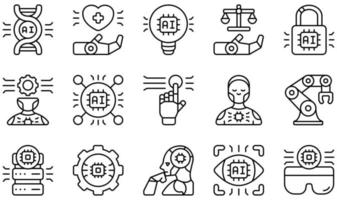 Set of Vector Icons Related to Artificial Intelligence. Contains such Icons as Healthcare, Idea, Law, Machine Learning, Robotic, Robotic Arm and more.